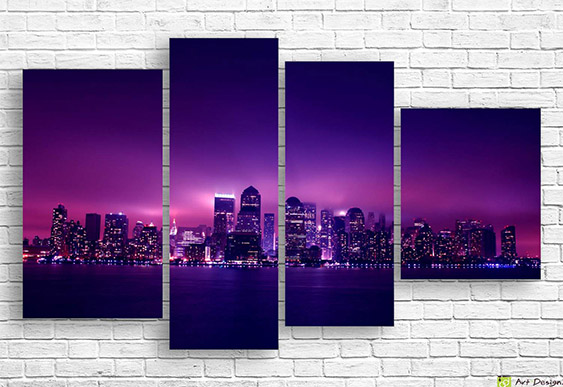 🌃 Tablou modular „Noapte violetă a metropolei”