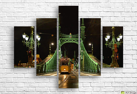 🚋 Tablou modular Budapesta: Podul Libertății și tramvaiul