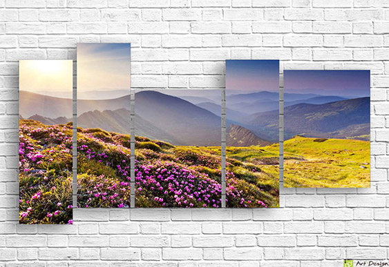 🌄 Tablou modular Răsărit montan și rododendroni