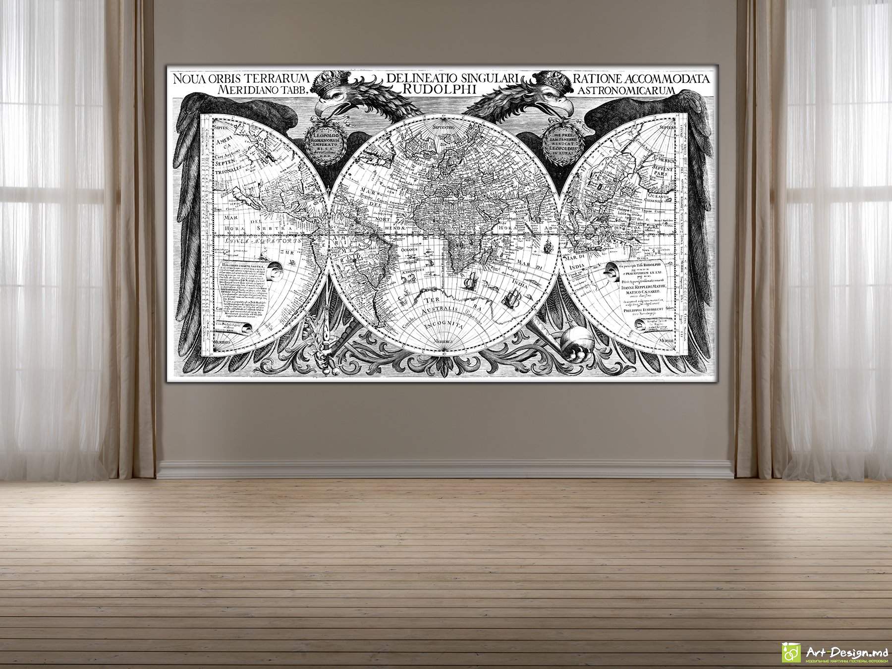 Harta istorică a lumii, stil vintage