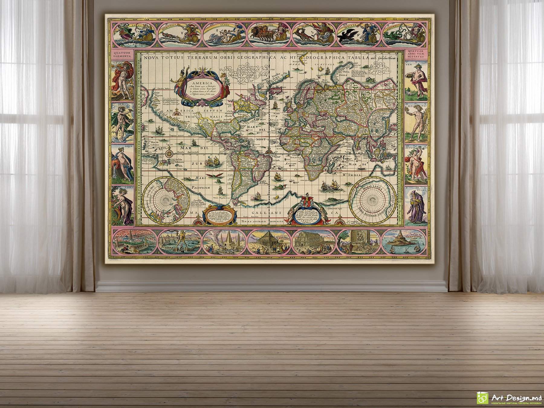 Harta lumii antică, eleganță pe pânză