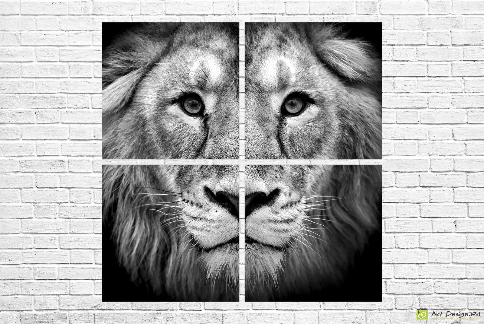 🦁 Модульная картина Взгляд льва в черно-белых тонах