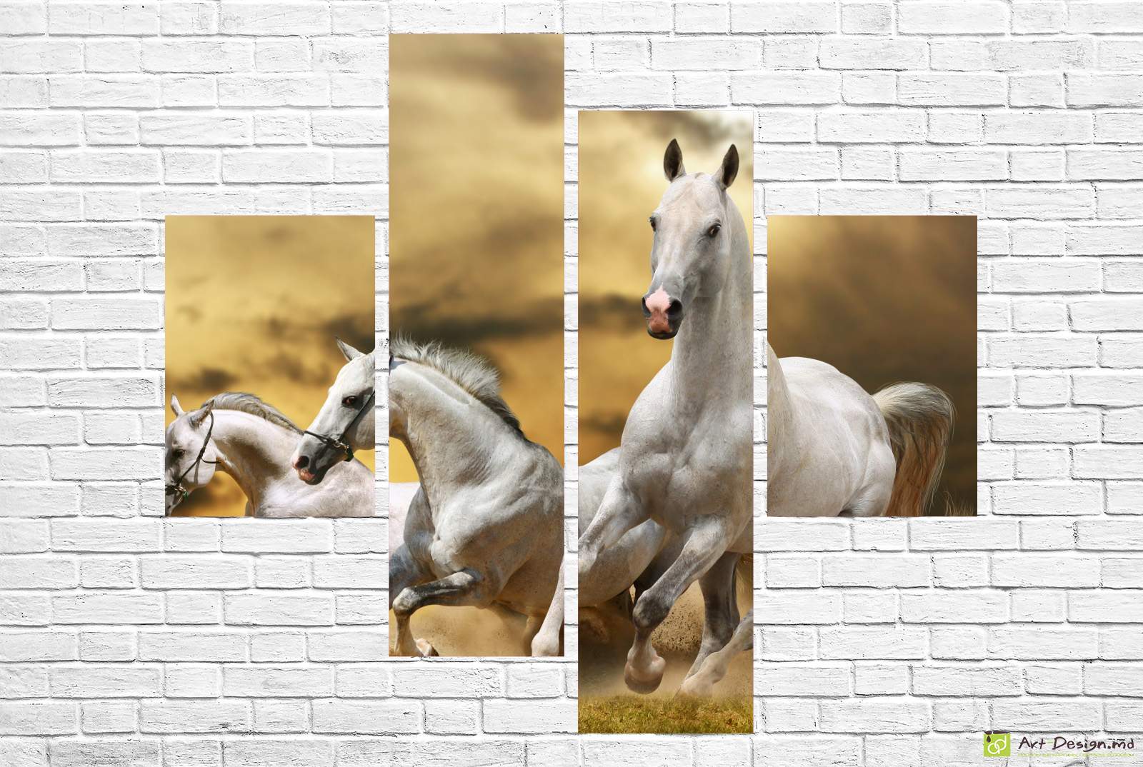 🐎 Модульная картина Бегущие белые лошади на закате