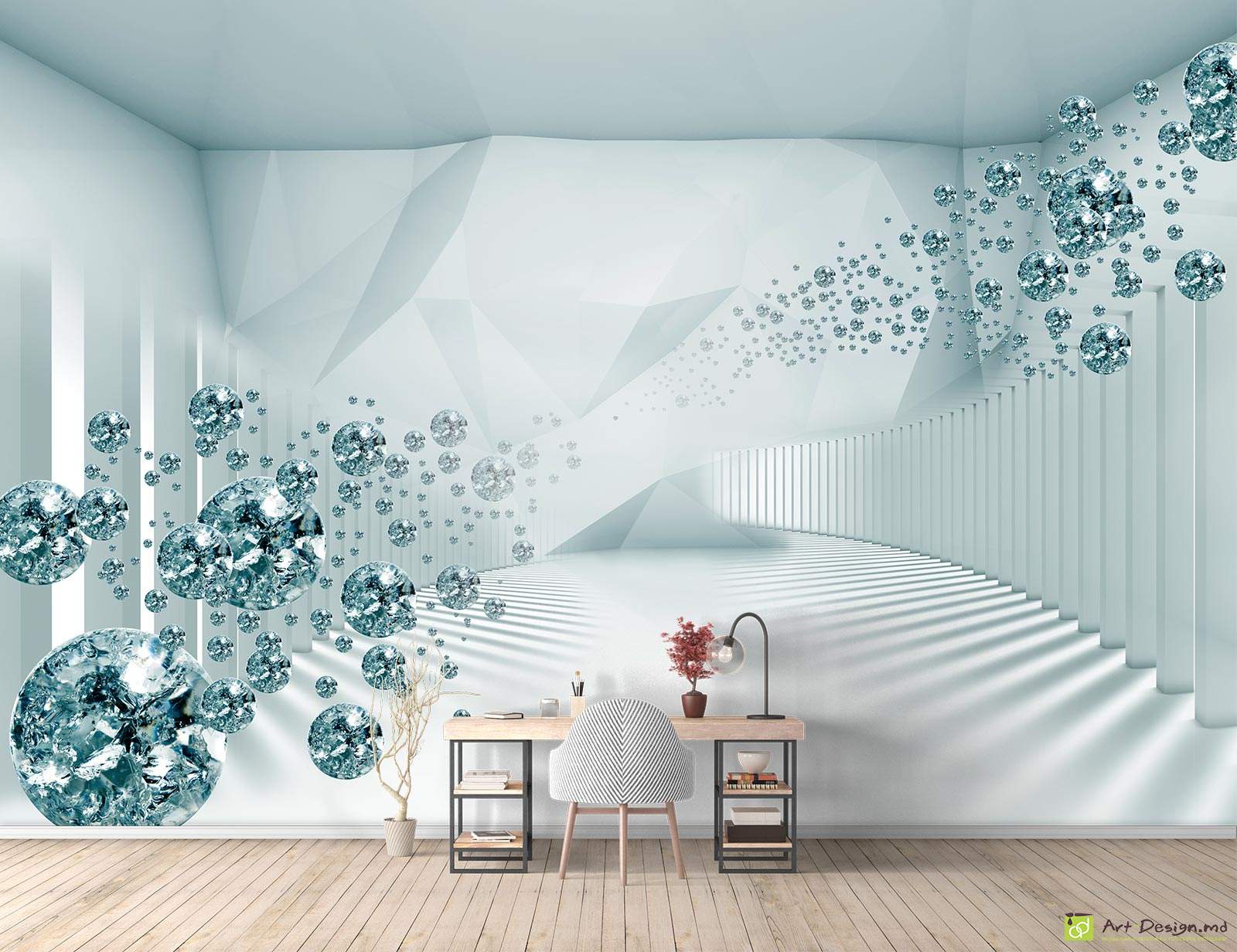 Fototapet cu efect 3D - Tunel și bile