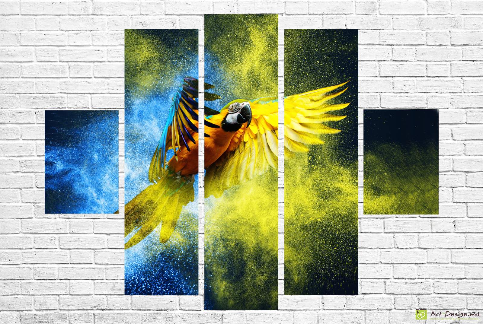 🦜 Модульная картина Полет попугая в золотых искрах