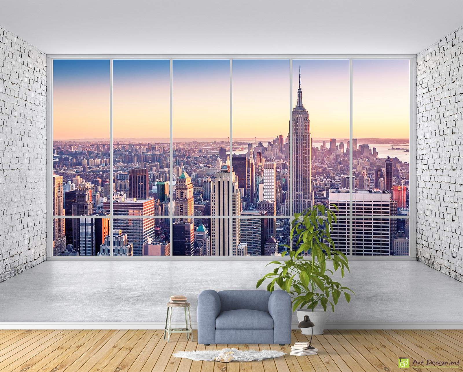 Fototapet la comanda - Privirea spre oraș și peretele de cărămizi