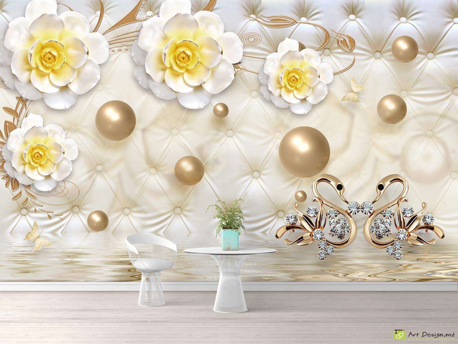 Fototapet cu efect 3D - Flori decorative pe piele decorativă_2