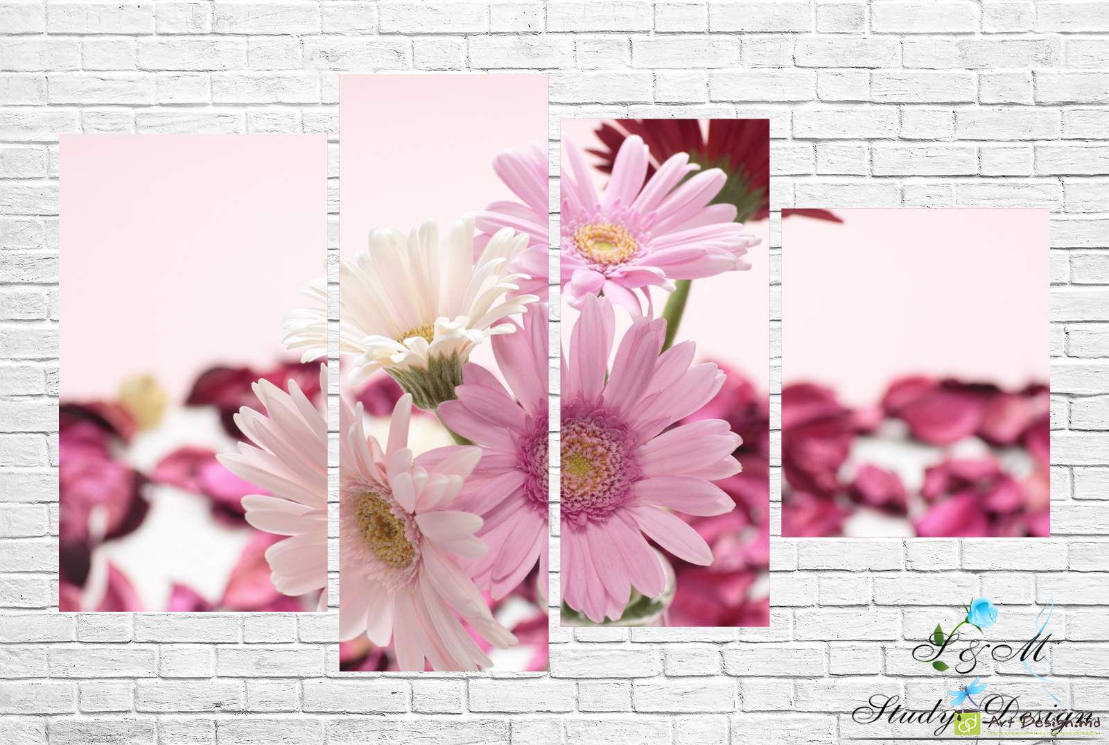 🌸 Tablou Modular: Gerbera Roz și Flori Delicate