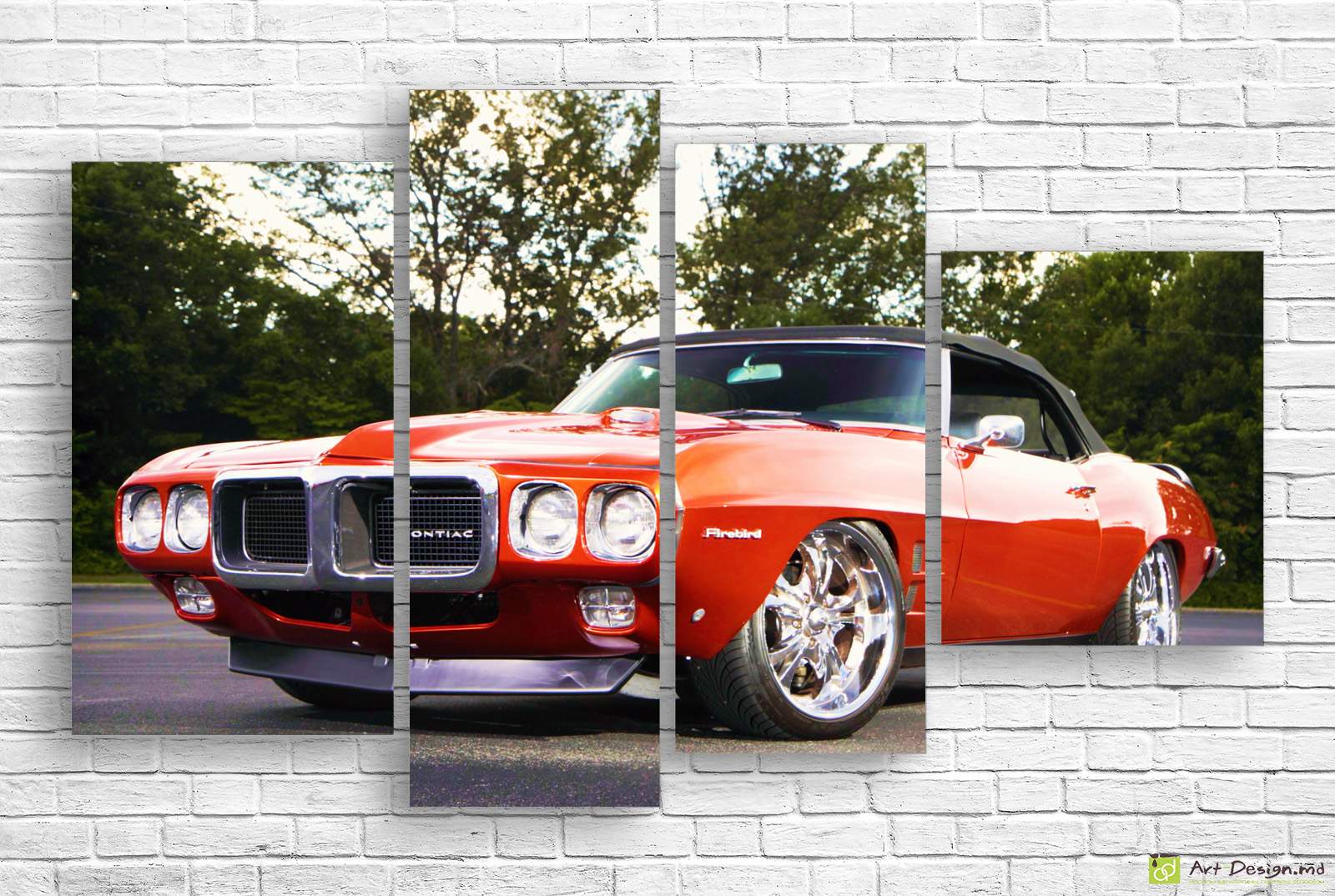 Tablou Multicanvas - Masina rosie - retro