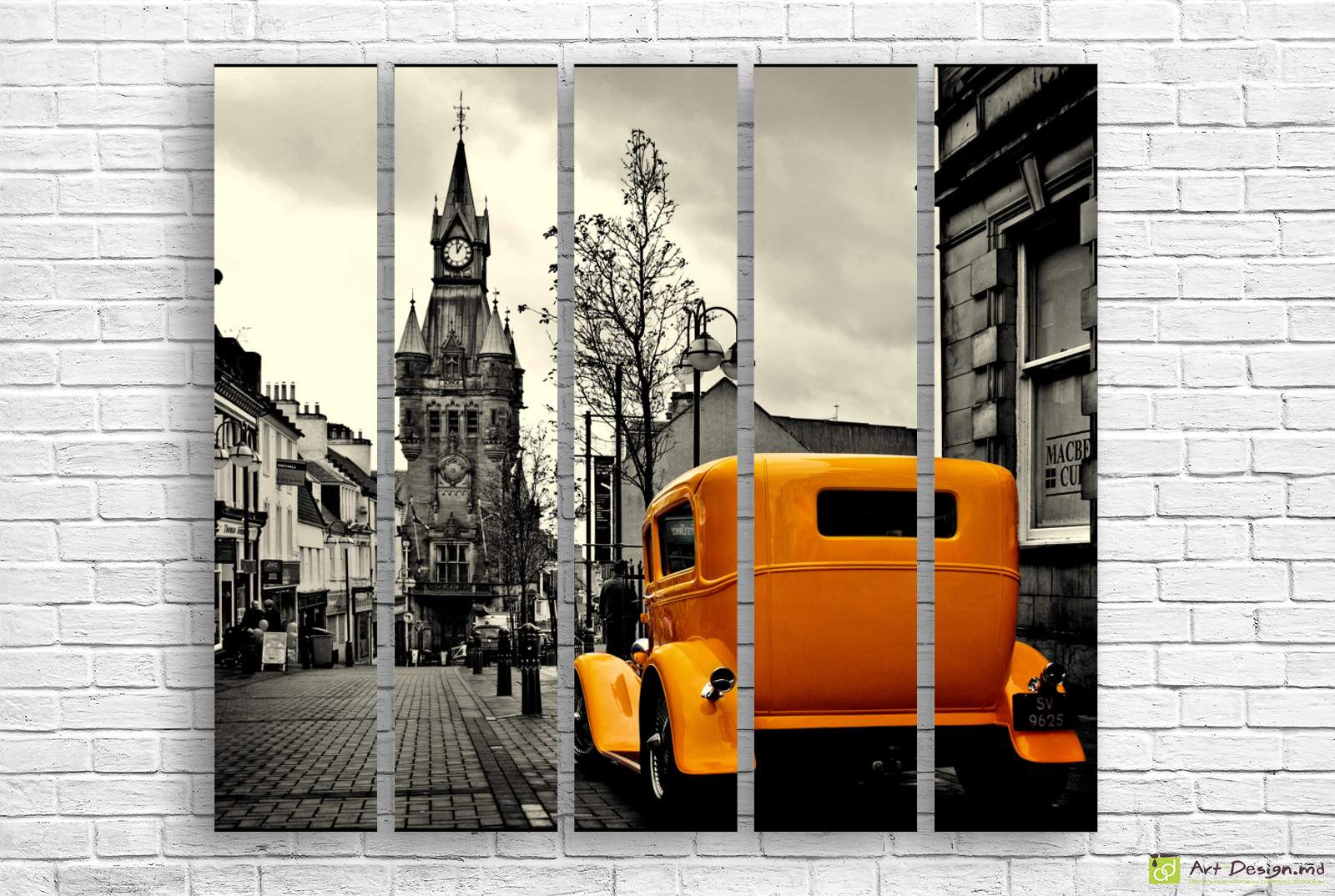 Tablou Multicanvas - Galben retro în alb și negru