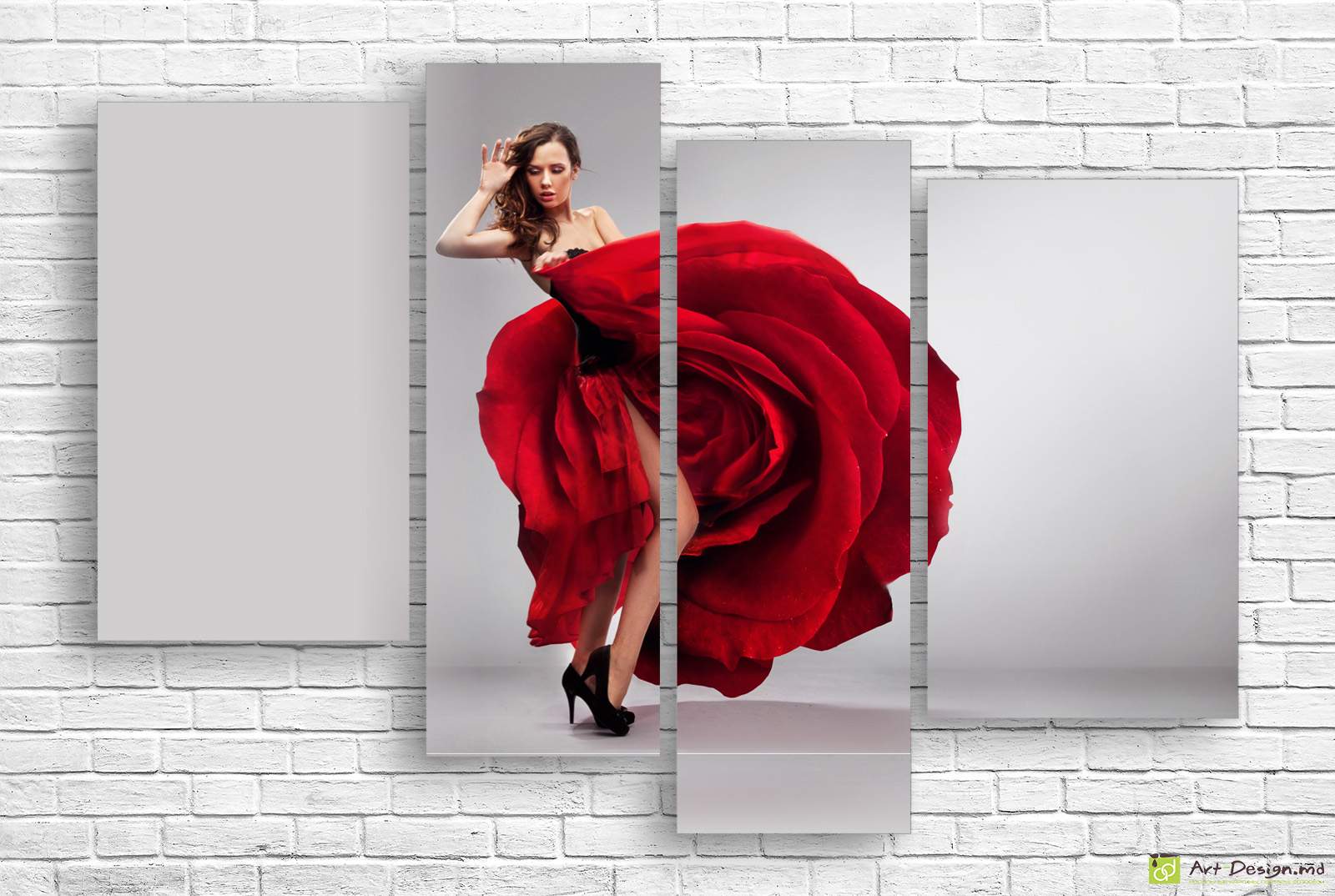 💃 Tablou modular Femeie in rochie din trandafir rosu