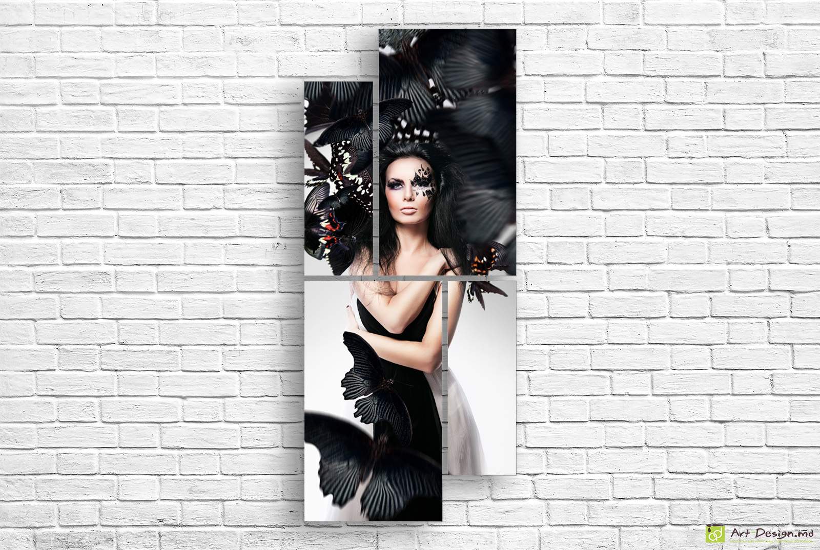 🦋 Модульная картина Девушка и черные бабочки