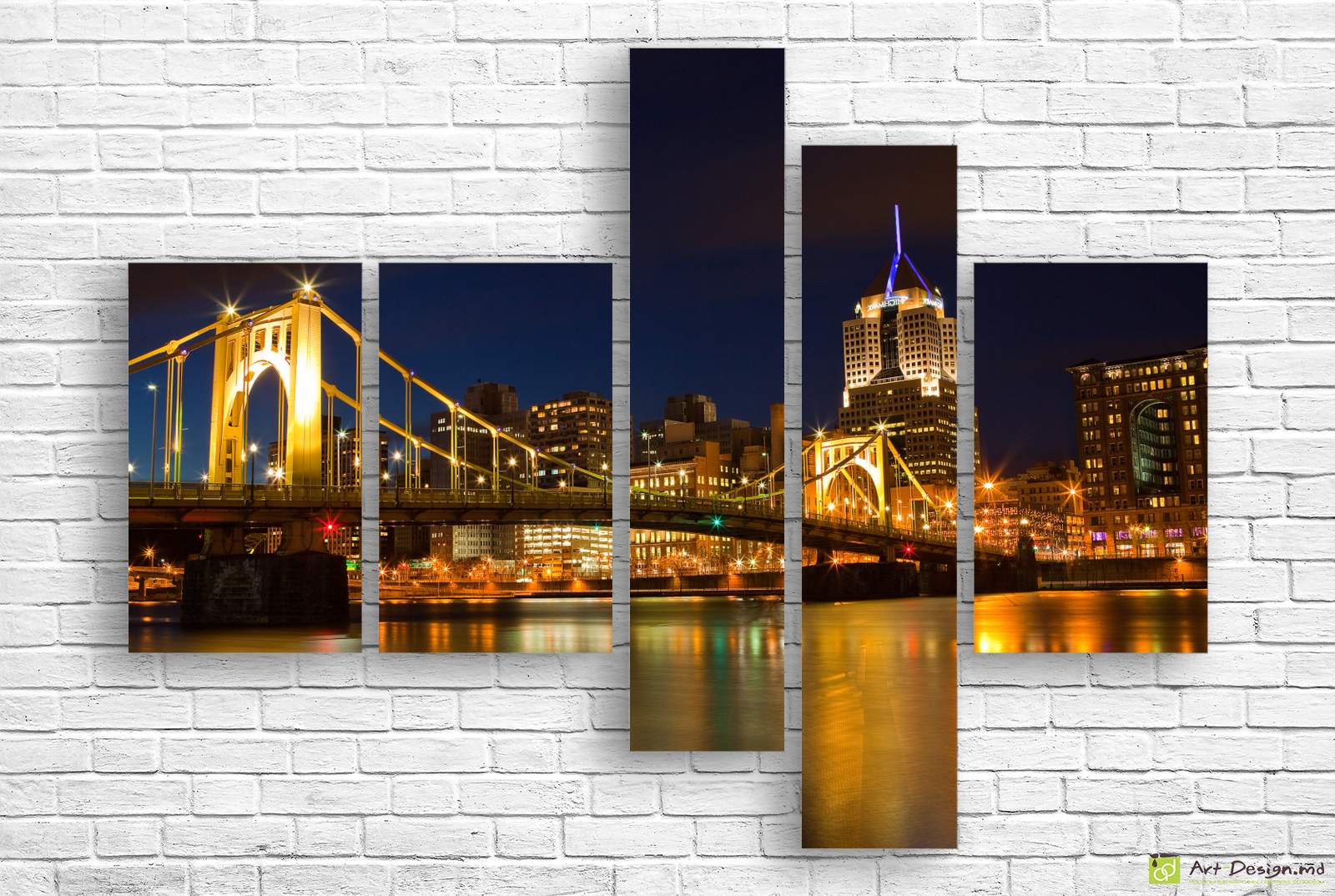 🌉 Tablou modular Pittsburgh noaptea și podul