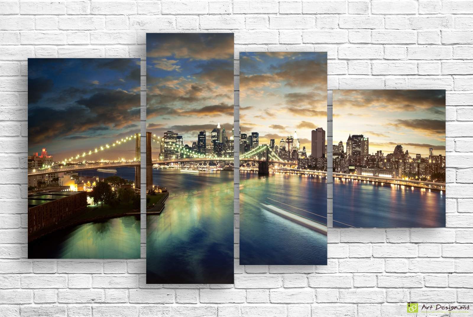 🌉 Модульная картина «Ночной город и мост в огнях»
