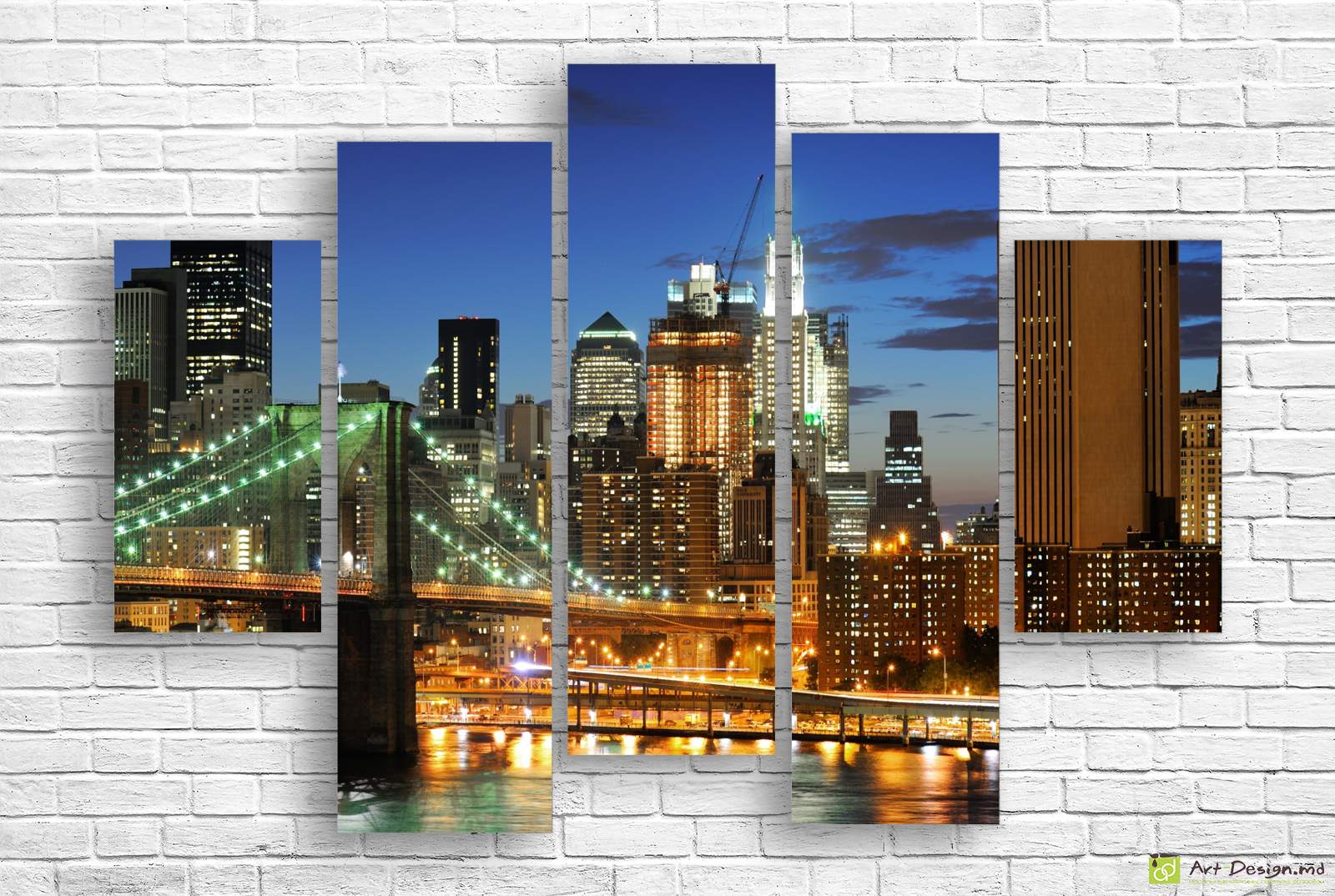 🌉 Tablou modular New York noaptea și podurile