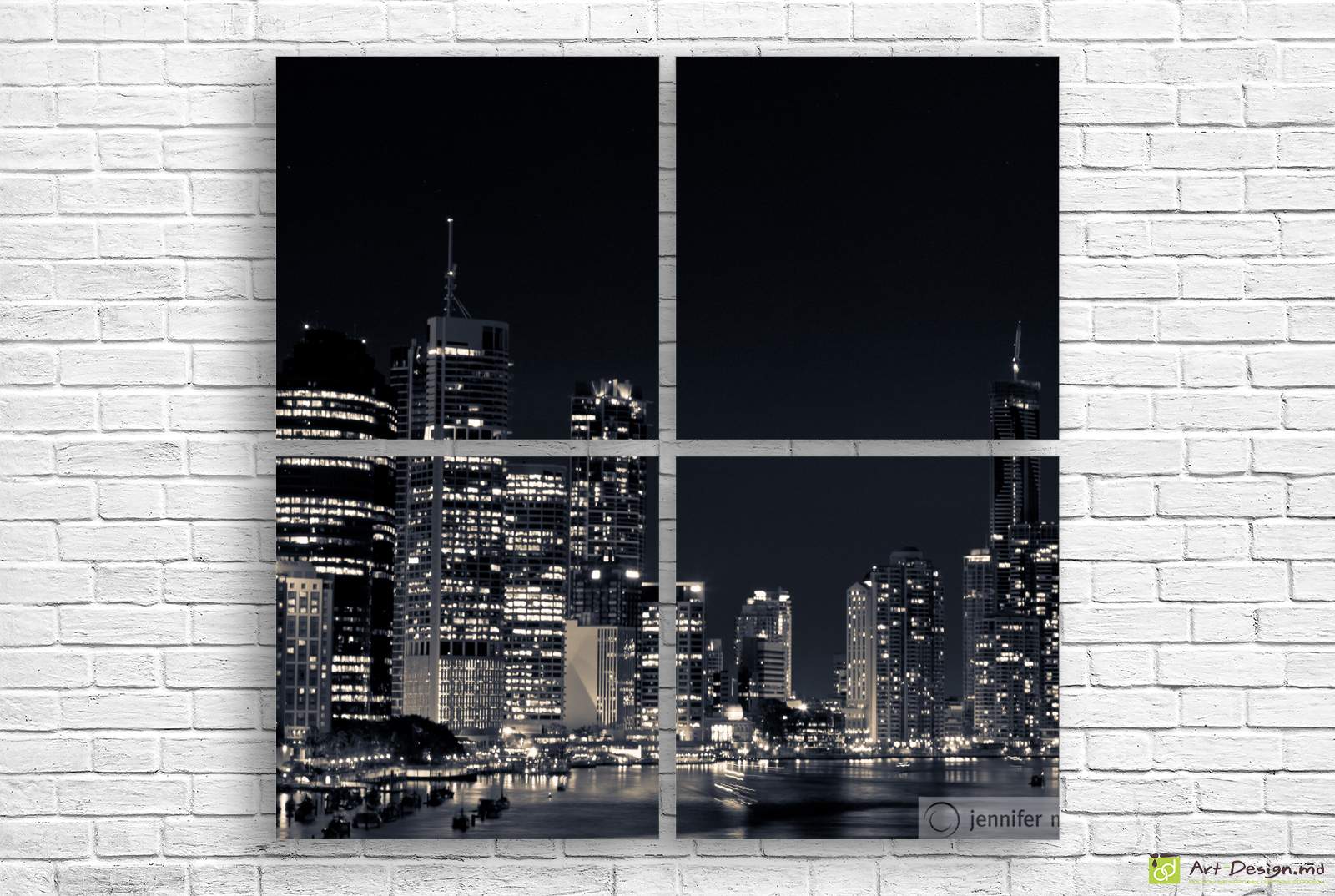 🏙️ Черно-белая модульная картина: Ночной Брисбен