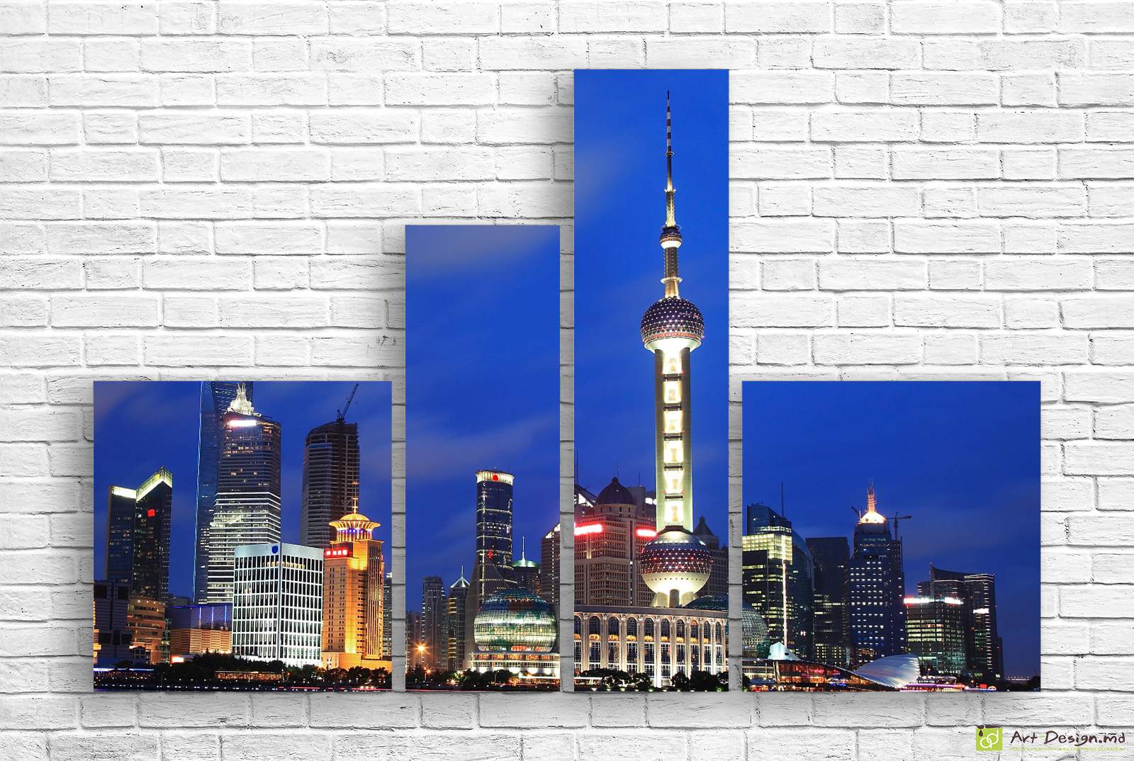 🌃 Tablou modular „Turnul Shanghai noaptea”