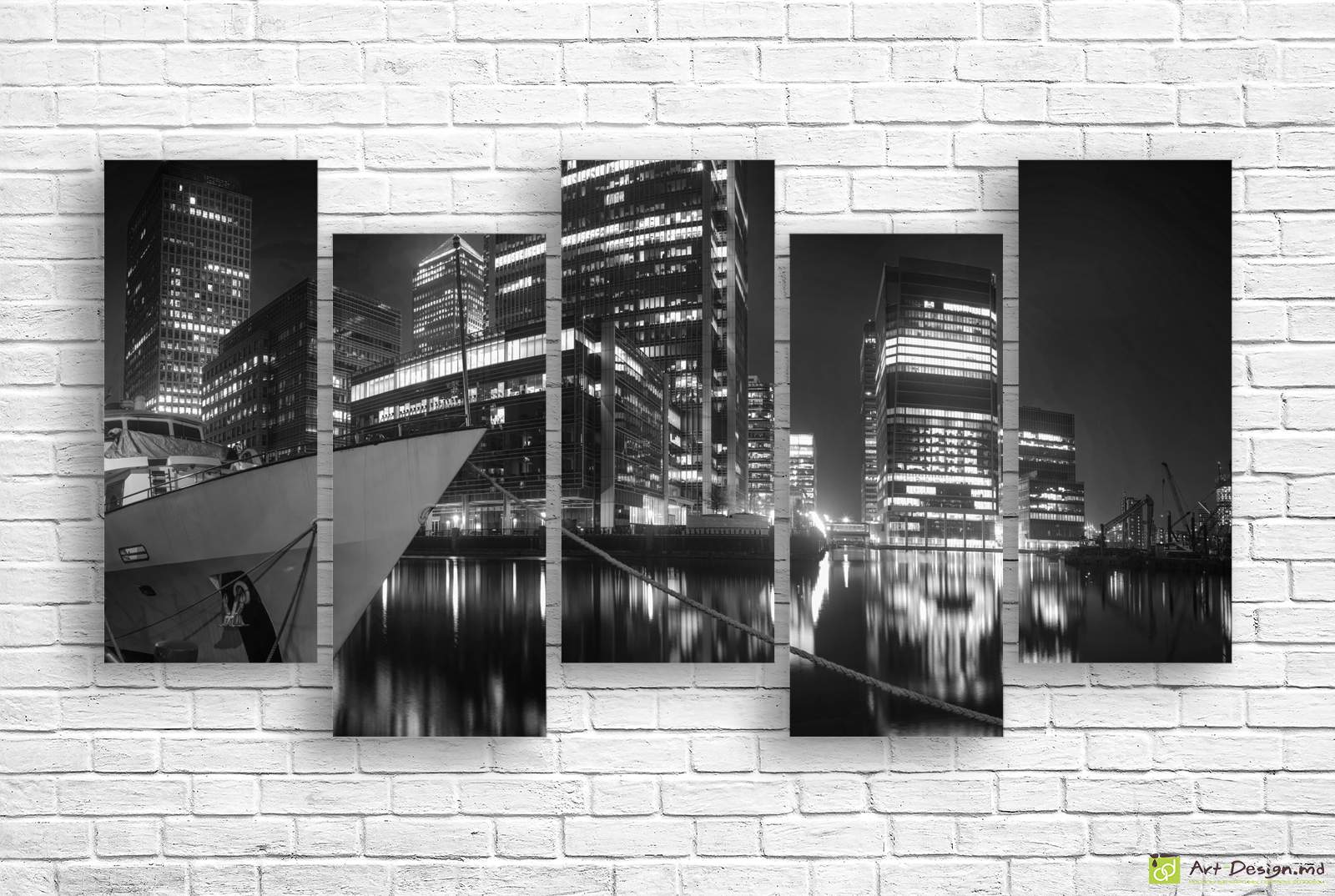 🖤 Tablou modular „Oraș nocturn alb-negru”