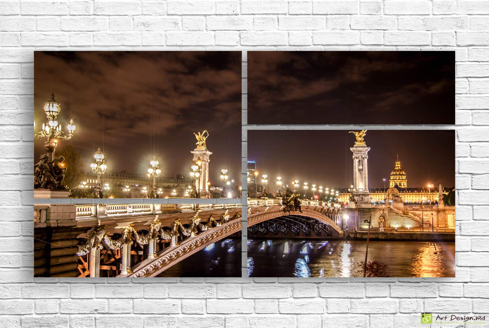 ✨ Модульная картина «Золотая ночь над мостом Парижа»