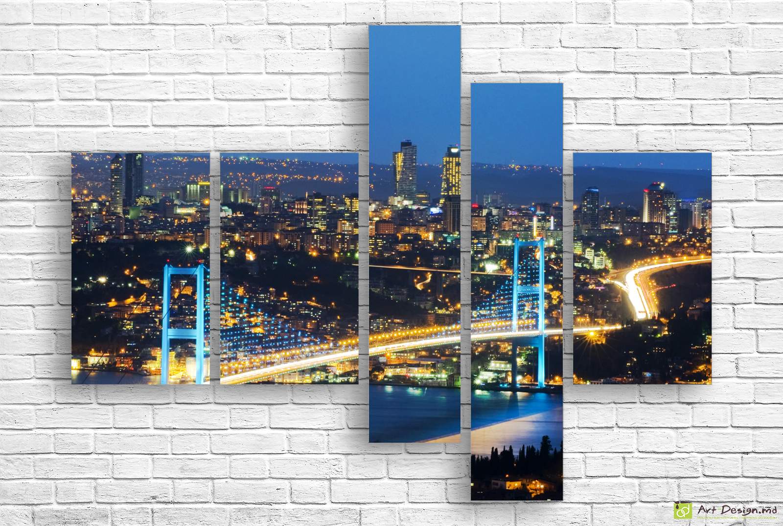✨ Модульная картина «Ночной город и сияние моста»