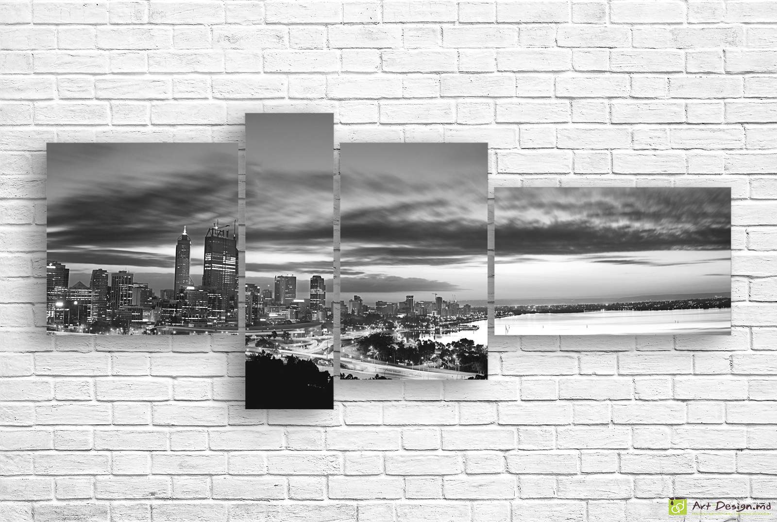 🏙️ Tablou modular alb-negru: Jakarta noaptea