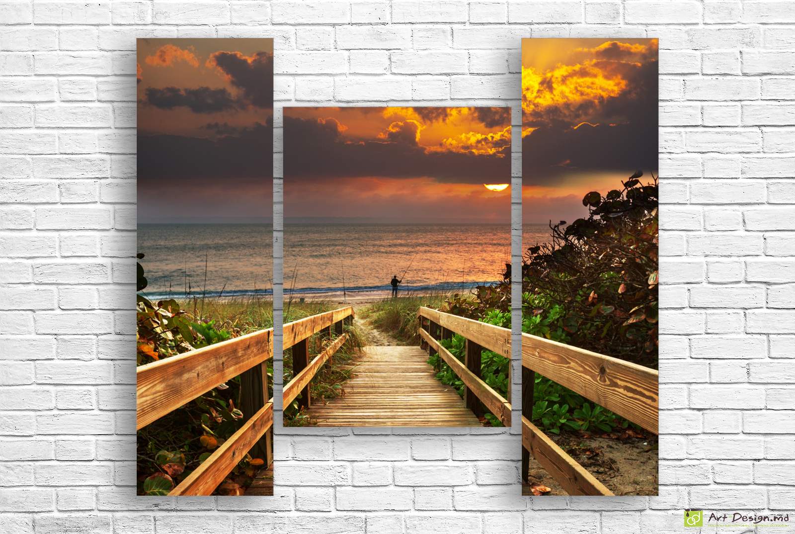 🌅 Tablou modular Pod de lemn spre marea in amurg