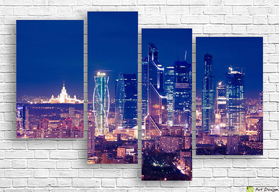 🖼️ Модульная картина Ночной Гонконг и месяц в небе