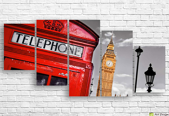 📞 Tablou modular „Londra. Cabina telefonică”