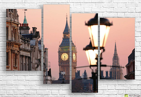 🇬🇧 Tablou modular: Big Ben în amurg roz