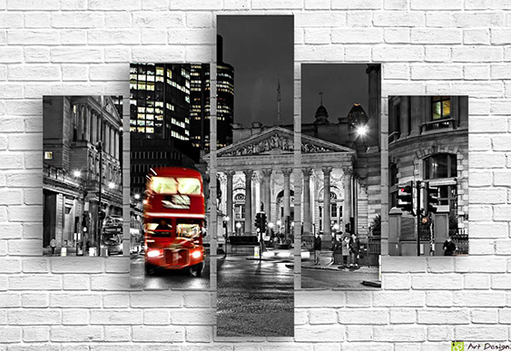 🚌 Tablou modular „Londra. Autobuzul roșu noaptea”