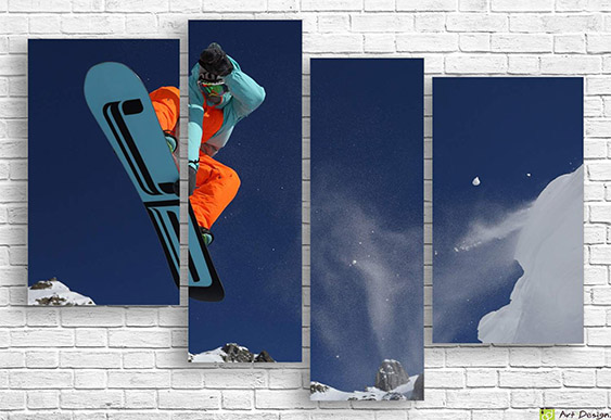 🏂 Tablou modular Snowboarder în salt pe fundal de munți