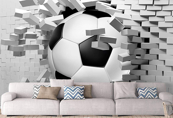 Fototapet la comanda - Peretele spart cu o minge de fotbal