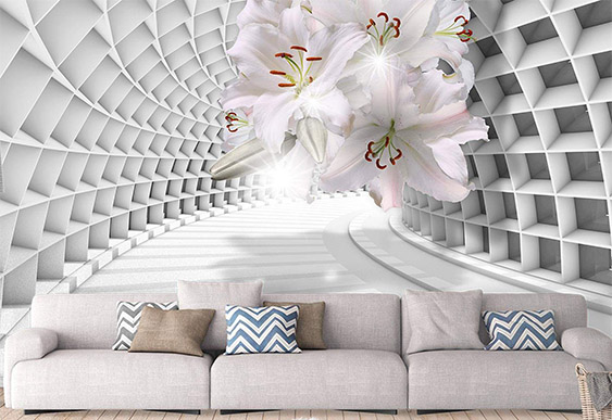 Фотообои с 3D эффектом - Лилии в туннеле 3D