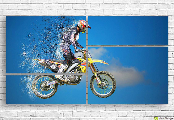 🏍️ Tablou modular Motocros salt de motociclist în cer