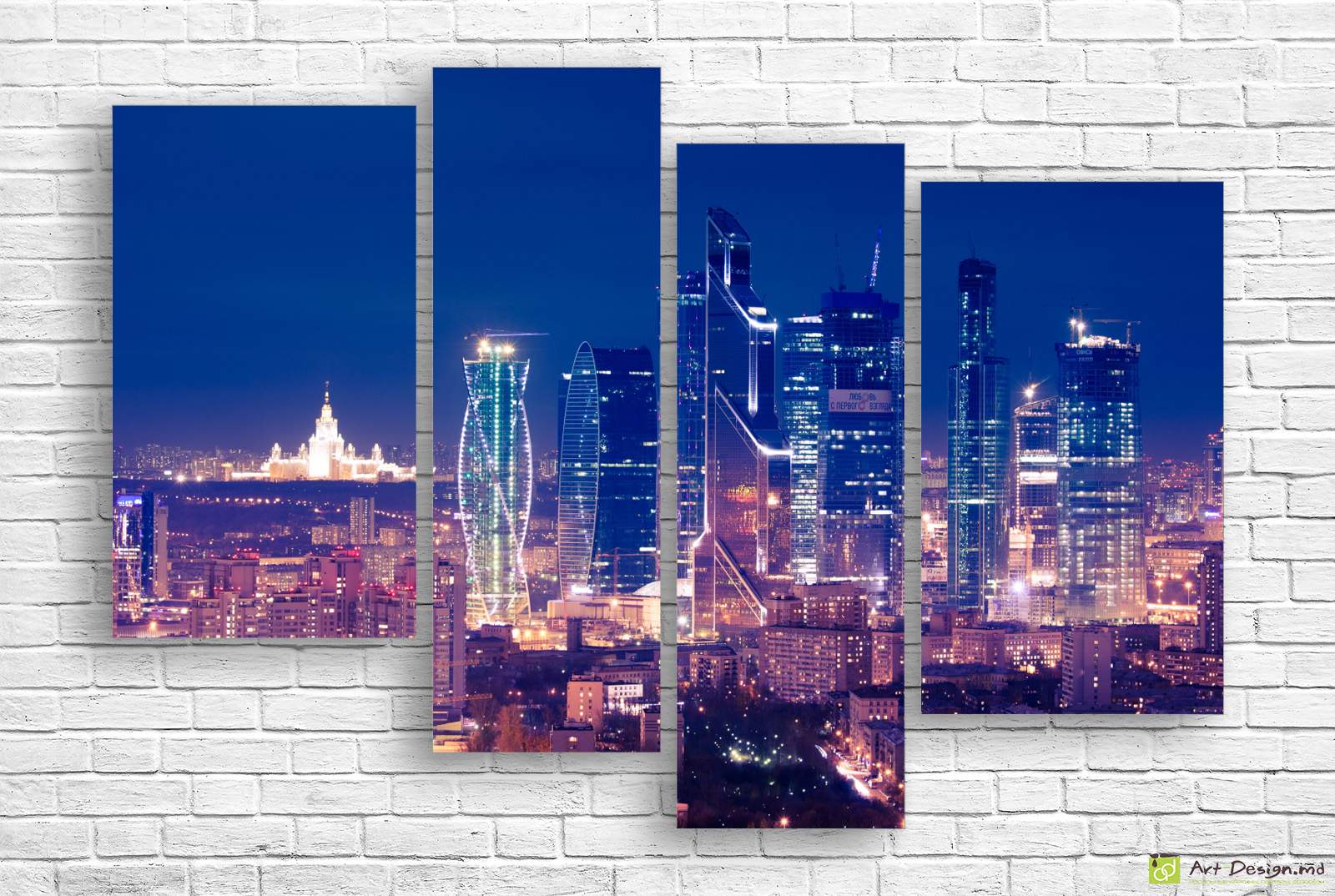 🌃 Tablou modular „Metropolă nocturnă în lumini albastre”