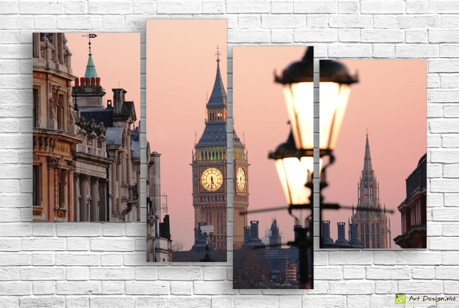 🇬🇧 Tablou modular: Big Ben în amurg roz