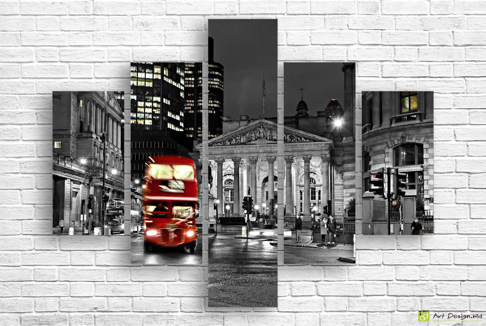 🚌 Tablou modular „Londra. Autobuzul roșu noaptea”