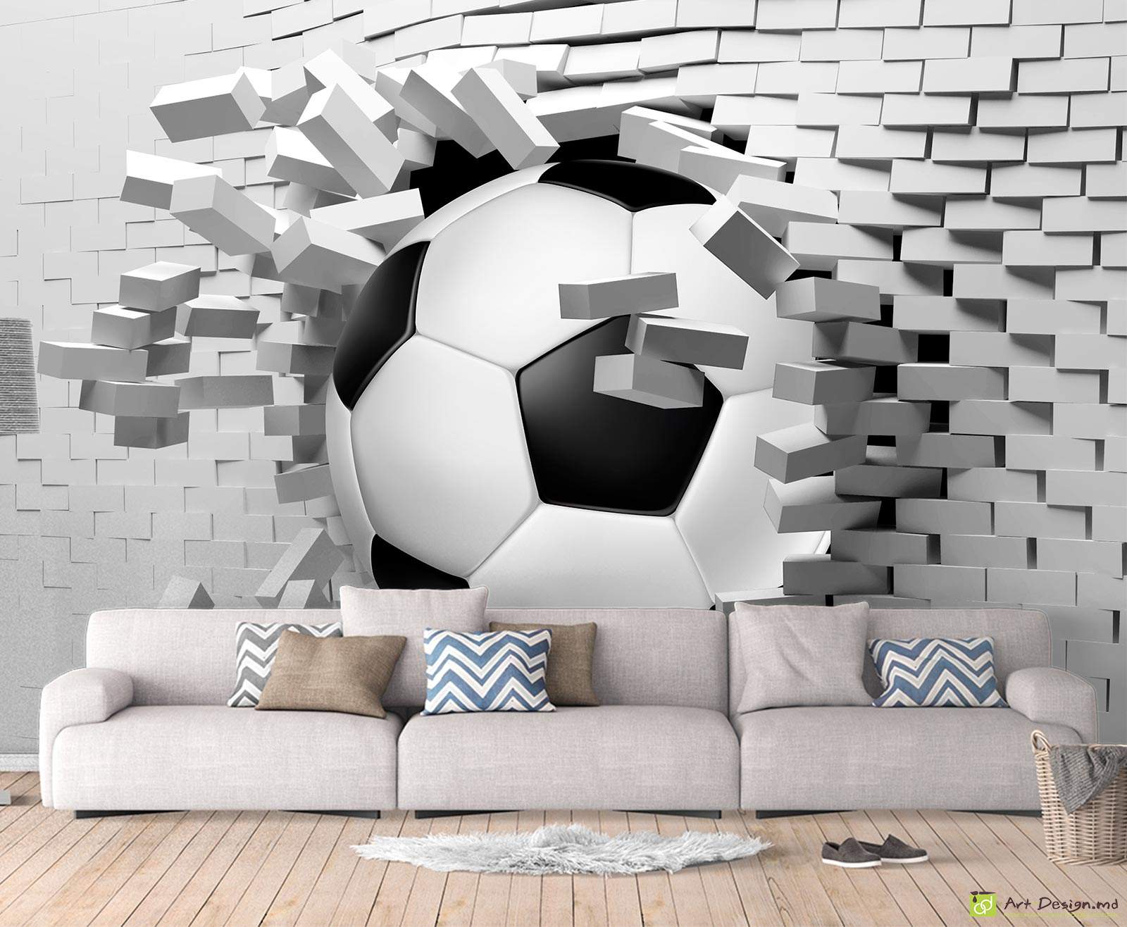 Fototapet la comanda - Peretele spart cu o minge de fotbal