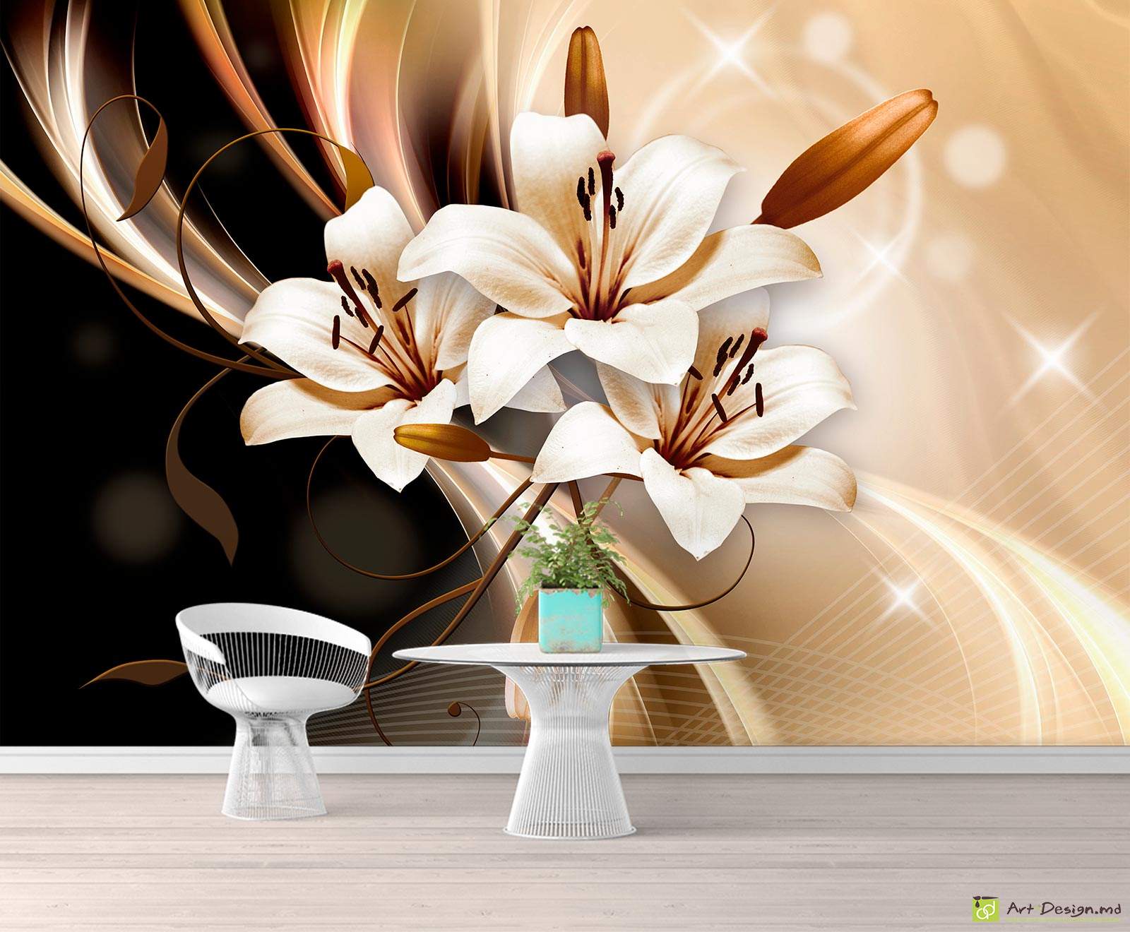 Фотообои цветы - Лилия на абстрактном фоне