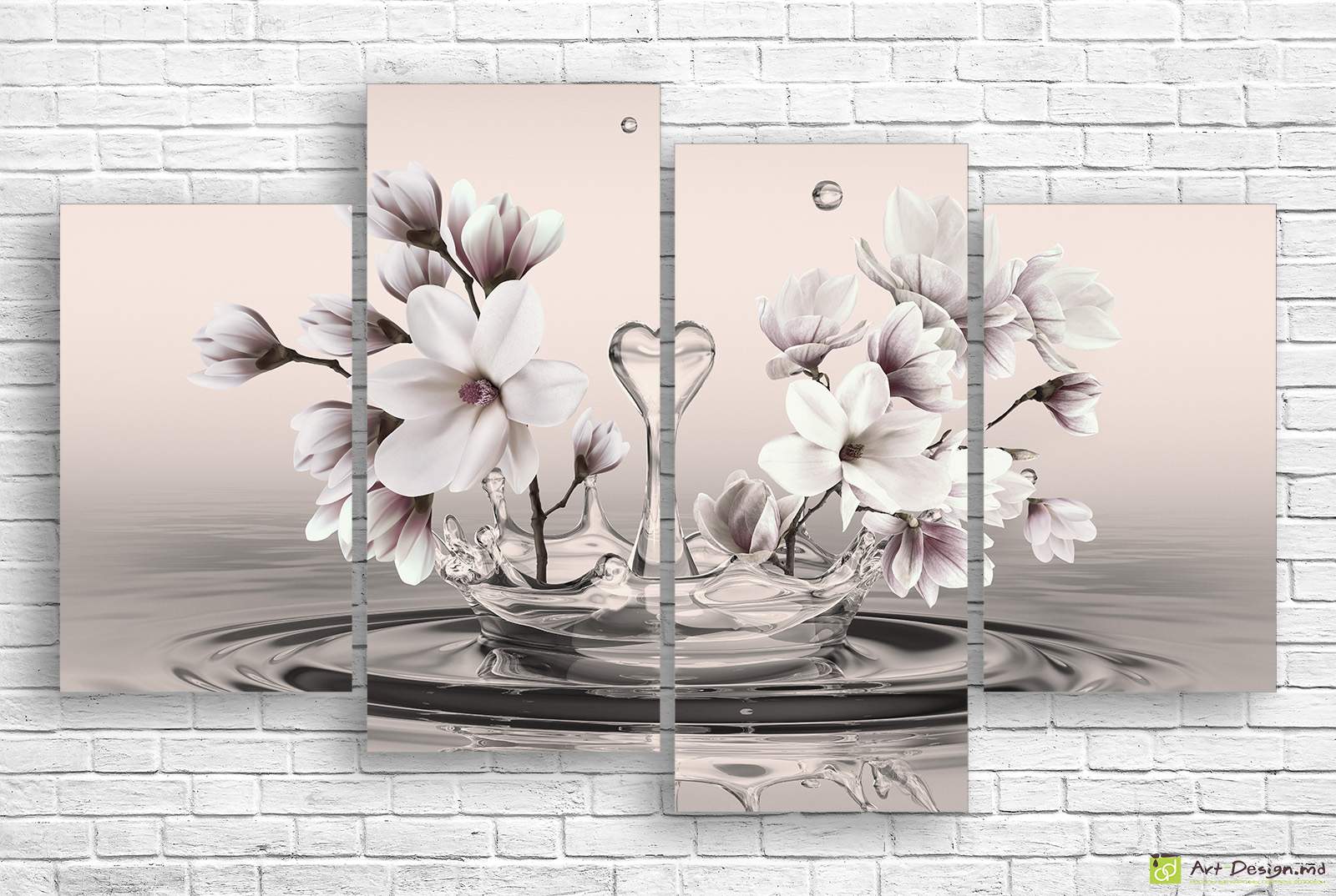 🌸 Модульная картина: Эстетика магнолий и хрустальное сердце