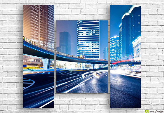 🌃 Tablou modular „Metropolă nocturnă cu lumini urbane”