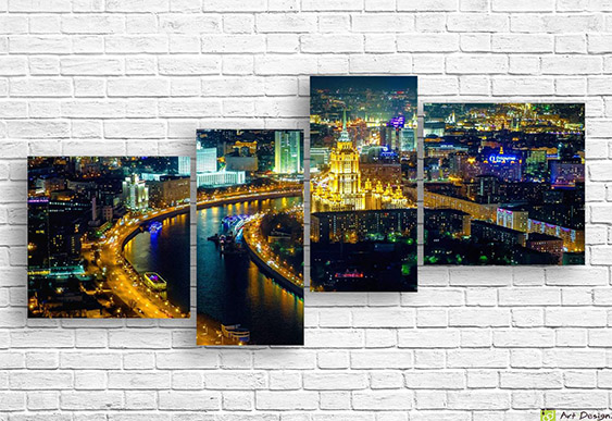 🖼️ Tablou modular Manhattan noaptea și lumini zgârie-nori