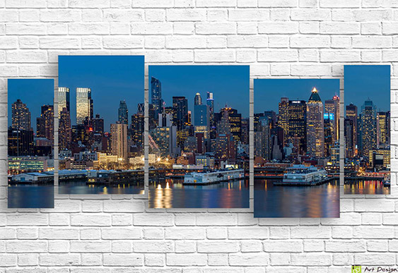 🌃 Tablou modular „New York nocturn pe malul apei”