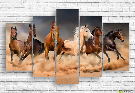 🐎 Tablou modular Goana cailor gratiosi in prerie