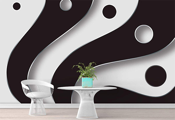 Фотообои с 3D эффектом - Черные шары на волнистом фоне