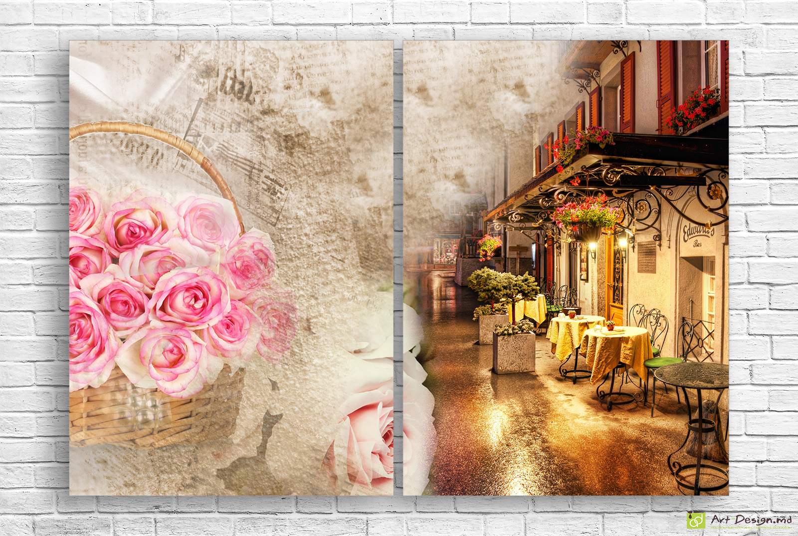 Cafenea antică și trandafiri, Tablou Modular