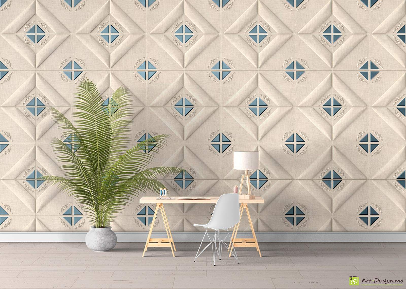 Fototapet cu efect 3D - Triunghiuri pe fundal deschis