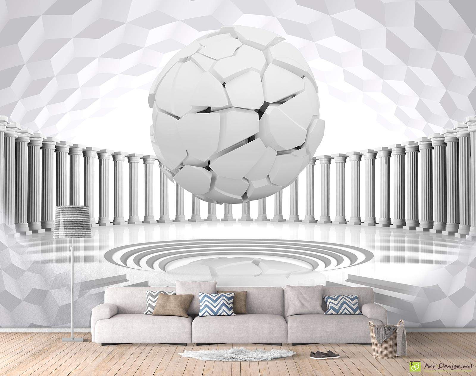 Фотообои на стену - 3D шар на светлом фоне