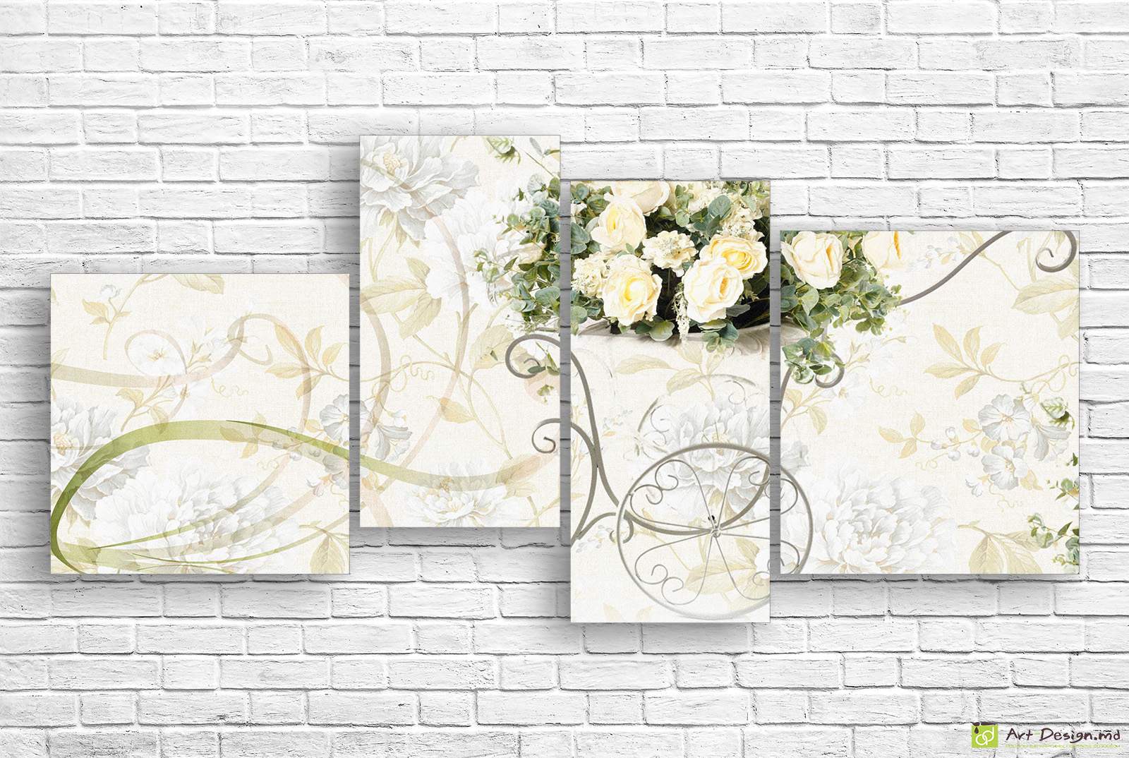 Tablou modular cu trandafiri albi, retro