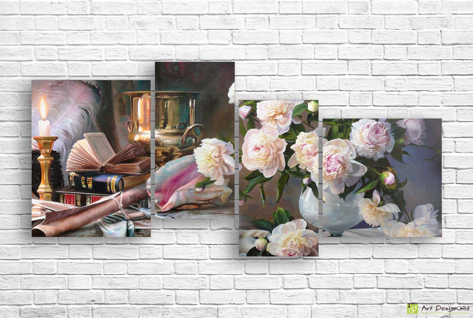 Tablou modular cu bujori și natură statică